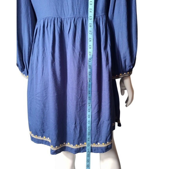 Solitaire Embroidered Tunic Dress Womens Blue Floral BOHO 3/4 Sleeve Size Large - Picture 11 of 11